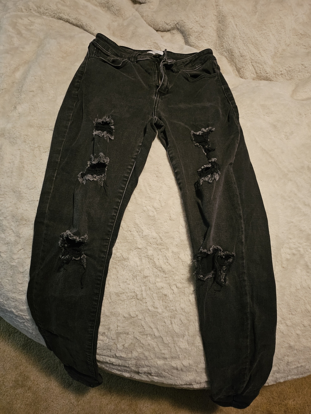 WOMEN'S RIPPED BLACK JEANS - Kancan High Rise Skinny Size 27
